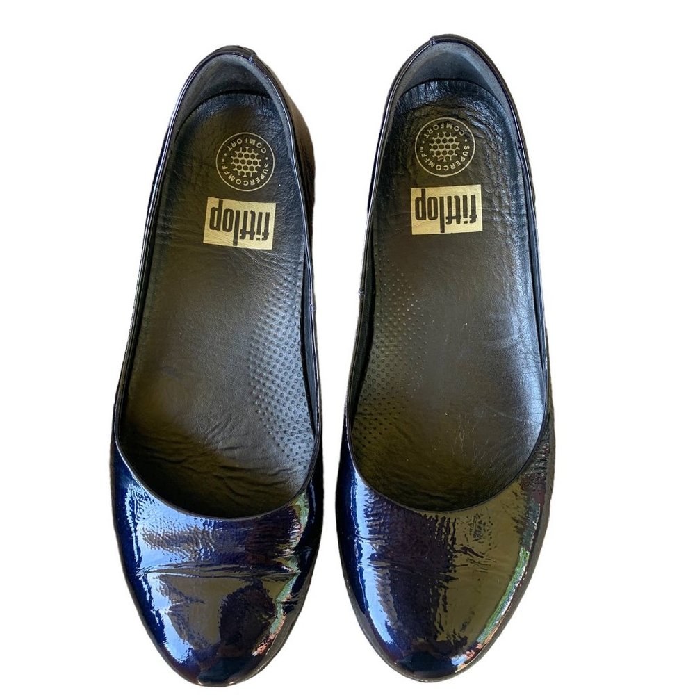 Fitflop Superballerina Navy Patent Leather Slip On Comfort Shoes Womens 7 - Picture 4 of 8